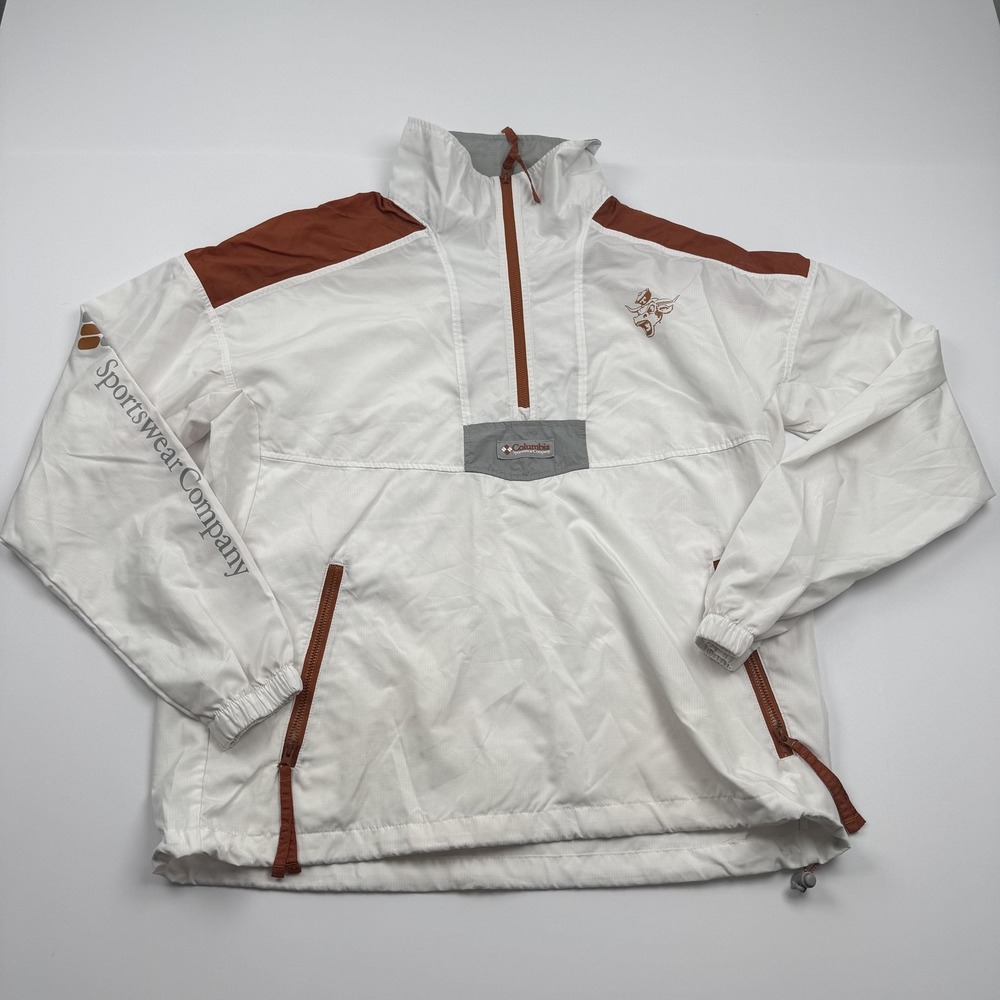 Texas Longhorns Jacket Mens Medium White Brown NCAA Football Columbia Pullover